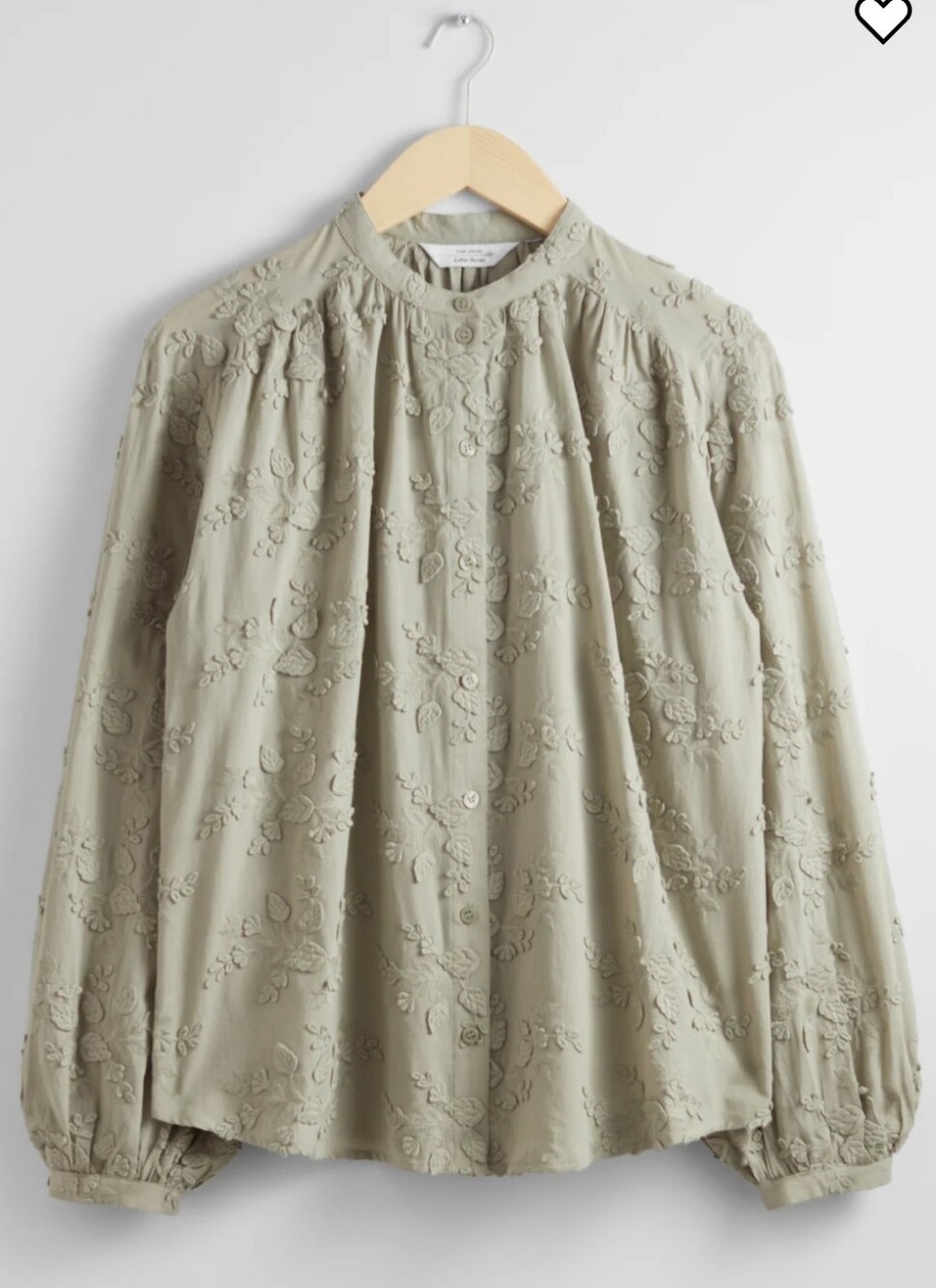 & Other Stories Sage Floral Applique Balloon-Sleeve Boho Blouse SIZE 10 - Picture 2 of 8